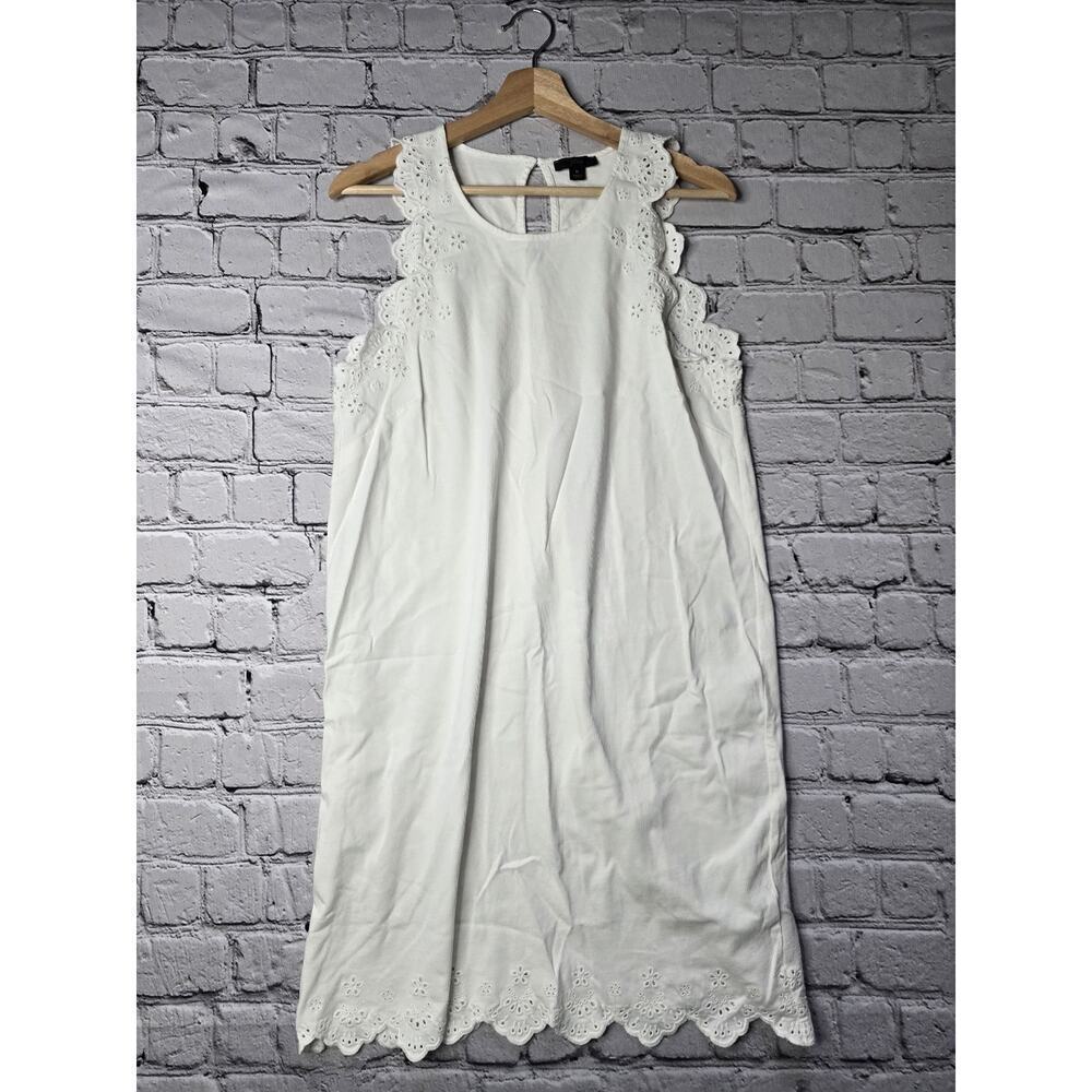 J Crew Eyelet Trim Sleeveless Knit Dress In‎ White Cotton Body Size M
